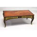 A FRENCH STYLE MAHOGANY, MARQUETRY AND ORMOLU MOUNTED RECTANGULAR COFFEE TABLE. 4ft 0ins long x