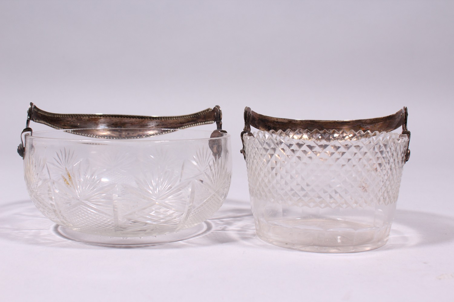 TWO CONTINENTAL CUT GLASS CIRCULAR BASKETS, with silver swing handles. - Image 5 of 13