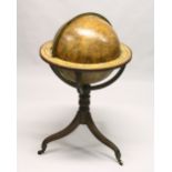 NEVIL MASKELYNE CELESTIAL GLOBE ON STAND, 17ins diameter x 38ins high, the base with three curving