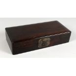 A CHINESE RECTANGULAR PLAIN HARDWOOD BOX. 12.5ins long.