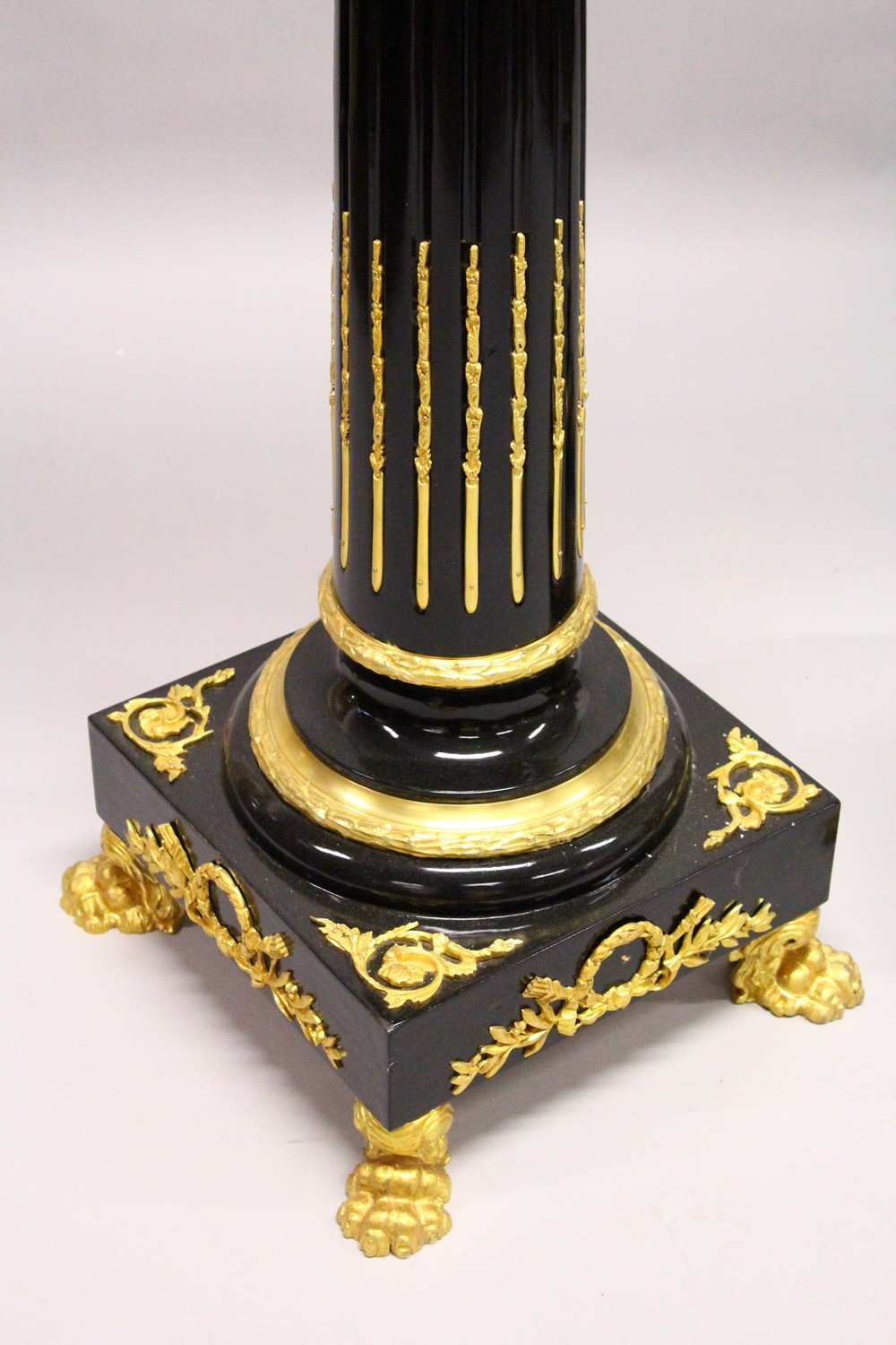 A PAIR OF IMPRESSIVE REGENCY STYLE EBONISED AND ORMOLU MOUNTED CORINTHIAN COLUMNS, with black marble - Image 2 of 2