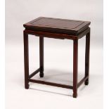 A CHINESE HARDWOOD RECTANGULAR OCCASIONAL TABLE. 1ft 8ins long x 1ft 2ins wide x 2ft 0ins high.