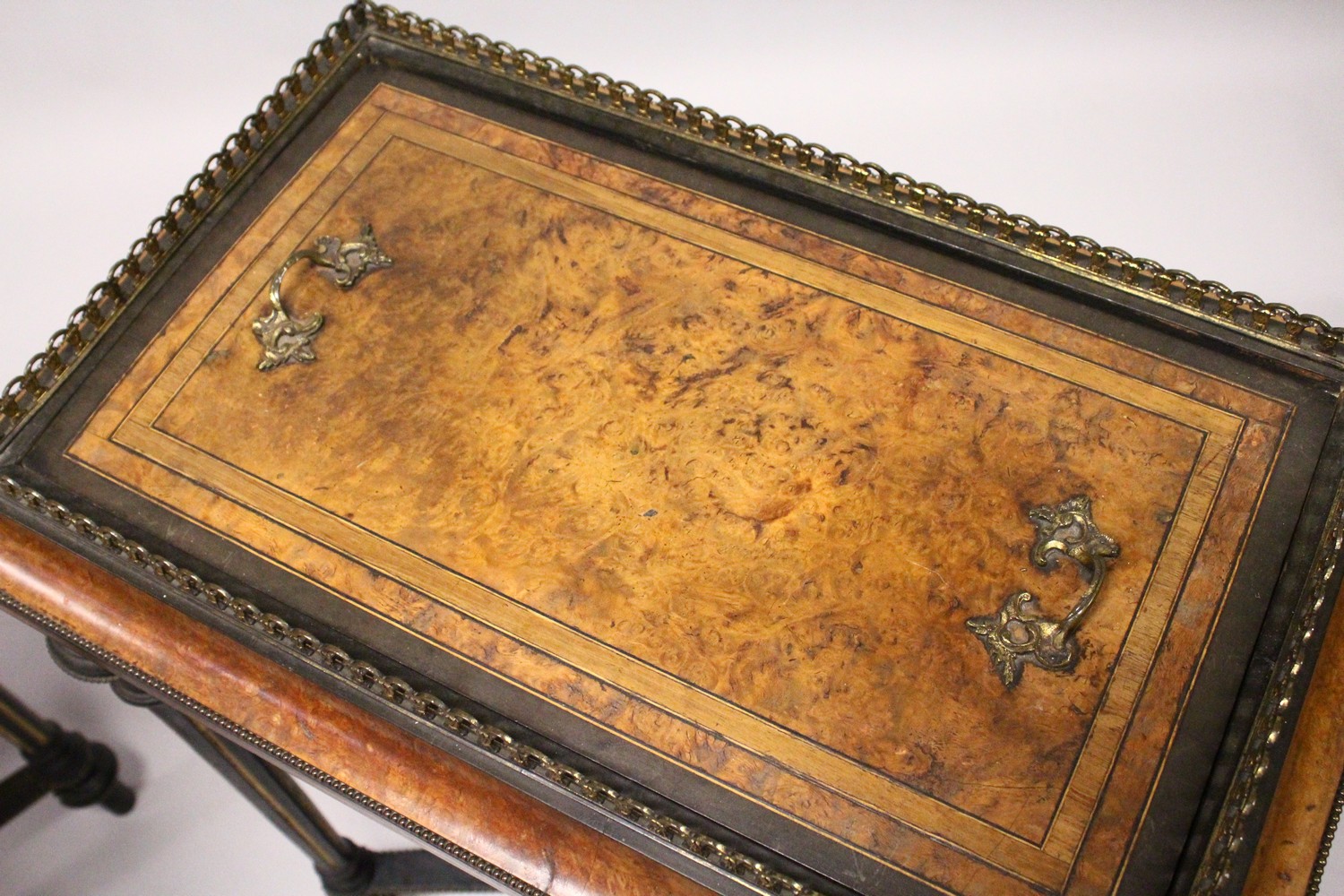 A PAIR OF 19TH CENTURY FRENCH WALNUT, EBONISED AND ORMOLU RECTANGULAR JARDINIERES, with removable - Image 5 of 9