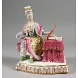 A MEISSEN PORCELAIN SENSES GROUP "sight", a lady sitting beside a mirror. Crossed swords mark in