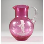 A CRANBERRY MARY GREGORY JUG.