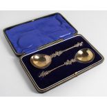 A PAIR OF APOSTLE SPOONS in a leather case. Sheffield 1896.