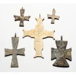 FIVE SMALL ROMAN CROSSES. 1in to 2.5ins long.