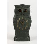 A CARVED WOOD AUTOMATON OWL CLOCK. 9.5ins high.