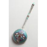 A RUSSIAN SILVER AND ENAMEL SPOON.