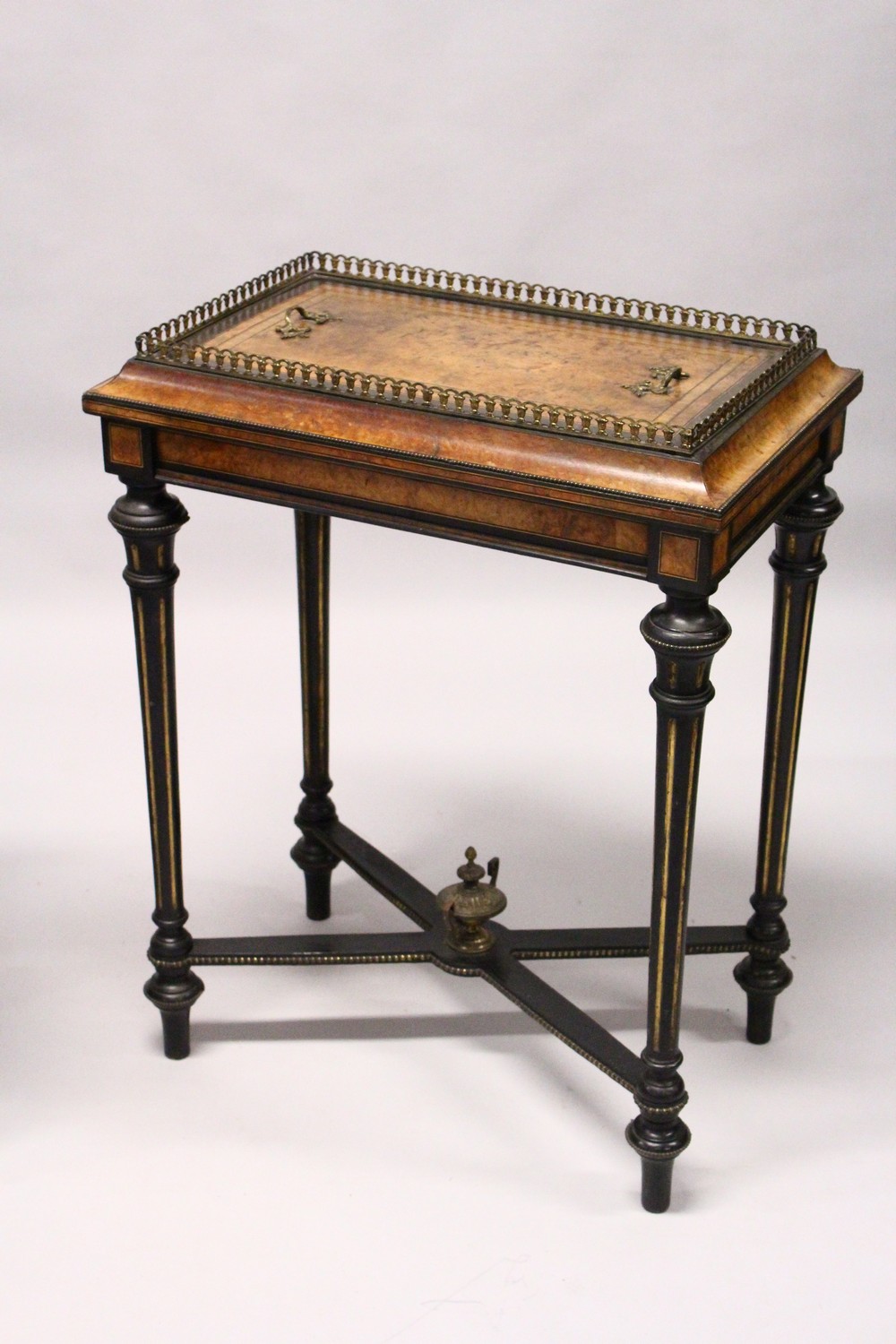 A PAIR OF 19TH CENTURY FRENCH WALNUT, EBONISED AND ORMOLU RECTANGULAR JARDINIERES, with removable - Image 3 of 9