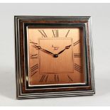A GOOD ASPREY OF LONDON SWISS MADE SQUARE EASEL CLOCK, with brass dial, No. 2680. 4ins square.