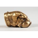 A NOVELTY BRASS DOG'S HEAD VESTA CASE.