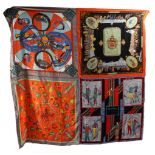FOUR HERMES SILK SCARVES, STITCHED TOGETHER TO FORM ONE LARGE SCARF, "AUX SPORTS D'HIVER, "LE