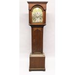 A 19TH CENTURY OAK EIGHT-DAY LONGCASE CLOCK, with arch shape dial, engraved silvered chapter ring