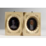 A PAIR OF MINIATURE PORTRAIT BUSTS. 5.25ins x 4ins.