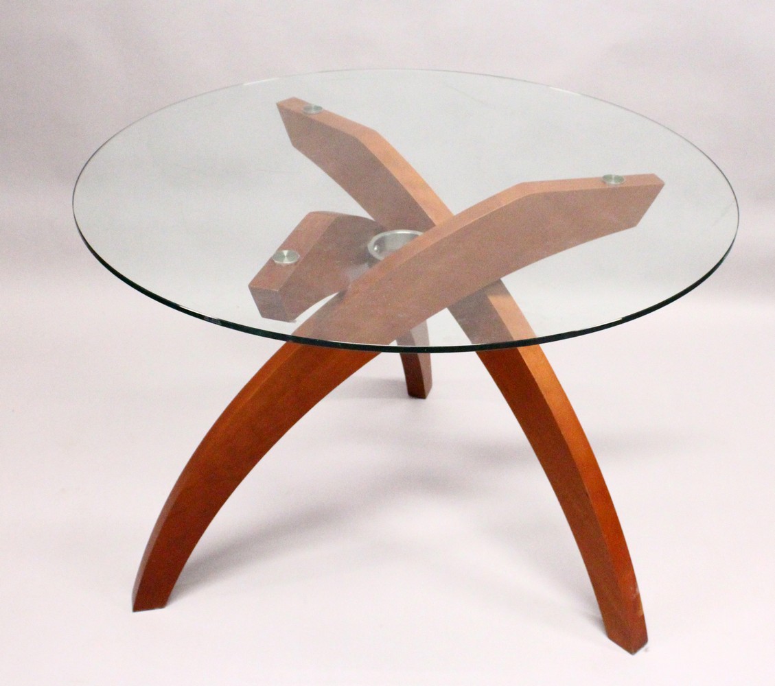 TABLEMAKERS of WIMBLEDON, LONDON, A BALLERINA TABLE, with three curving cherry wood legs, united - Image 7 of 7