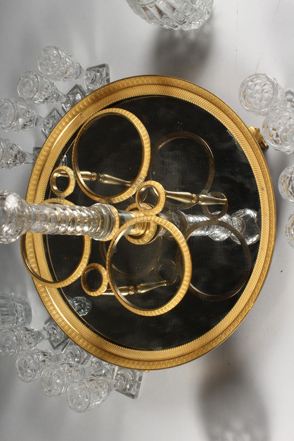 A SUPERB PIERRE-PHILIPPE THOMIRE MERCURY GILDED CIRCULAR DRINKS SET, complete with three decanters - Image 4 of 9