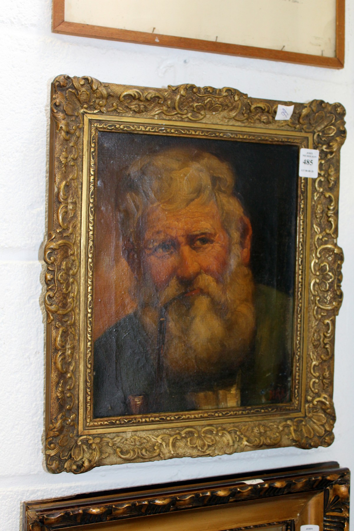 Study of a bearded man smoking a pipe oil on canvas