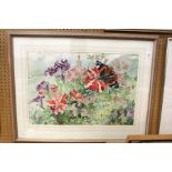 David Coster Wild flowers and butterfly watercolour