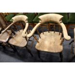 A pair of 19th century ash and elm smokers bow chairs