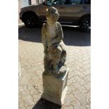 A reconstituted stone classical style female figure on a pedestal base