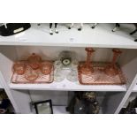 Glass dressing table set including a clock