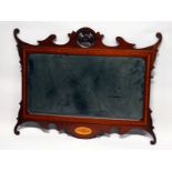 An inlaid mahogany fretwork framed mirror