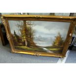 Wooded river landscape oil on landscape