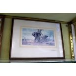 DAVID SHEPHERD "ELEPHANTS". Colour Print. Signed in Pencil. Image 6ins x 11.5ins.