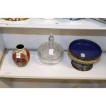 A modern Moorcroft vase a Doulton pedestal bowl and a cut glass bowl and cover