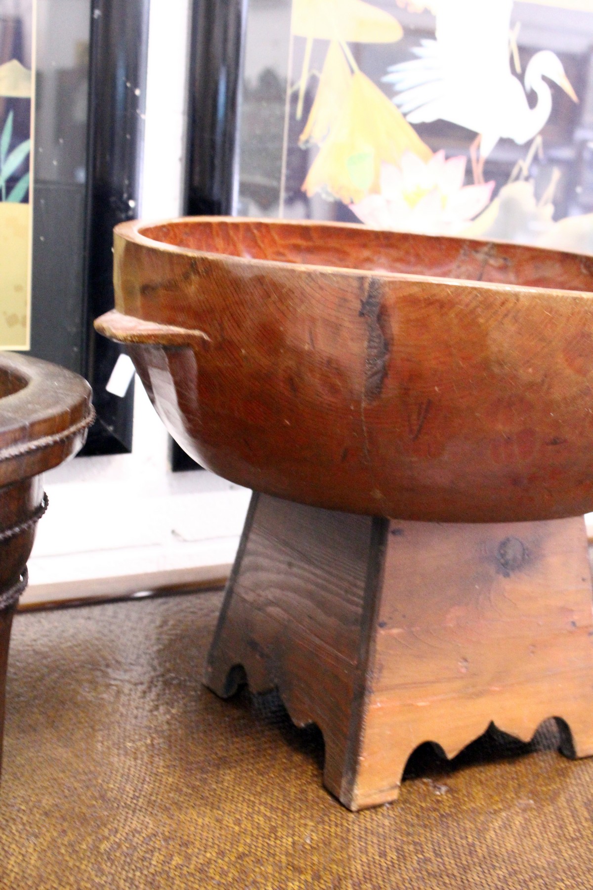 A Chinese carved wood circular pedestal bowl - Image 2 of 2