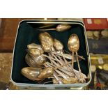 A set of six silver dessert spoons, set of six silver teaspoons and other silver flatware