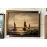 Coastal scene with fishing vessels oil on board