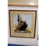 DAVID SHEPHERD "TWO RHINO". Colour Print. Signed in Pencil. Printed 1987. Image 14ins x 13ins.