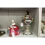 A Royal Doulton figurine Penelope HN1901 together with a modern Dresden vase and cover