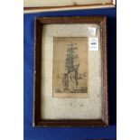 An etching of a sailing ship