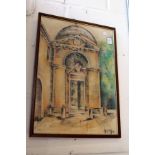 Pastel sketch of a classical building