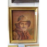 Portrait bust of a man wearing a hat and a scarf oil on canvas