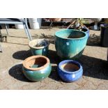 Various glazed garden pots
