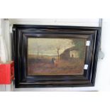 Rural landscape with a woman digging potatoes cottage in the distance oil on canvas