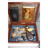 Mahogany box containing miscellaneous collectables