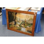 Turkeys and other wild fowl oil on canvas in a moulded oak frame