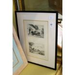 A PAIR OF ENGRAVINGS OF HORSES, in one frame. Image 3.5ins x 5ins.