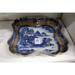 Chinese blue and white and gilt decorated shaped dish