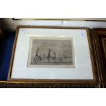 Sailing ships at sea etching and another similar