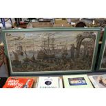 A very large machine tapestry embroidered picture framed and glazed