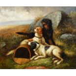 B. Lander (20th Century). Three Hunting Dogs in a Landscape, Signed, 20" x 24".