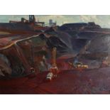 Grygory Shyshko (1923-1994) Russian. 'Kryvij Rig 1979' A Quarry Scene with Machinery and Figures,