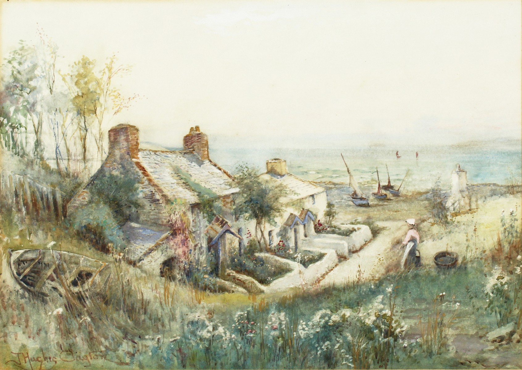 Joseph Hughes Clayton (1870-1930) British. Cottages by the Sea, Watercolour, Signed, 14" x 20".