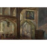 E. C. Jupe (20th Century) British. 'Thursley Church Interior', Oil on Canvas, Signed, 18" x 26".